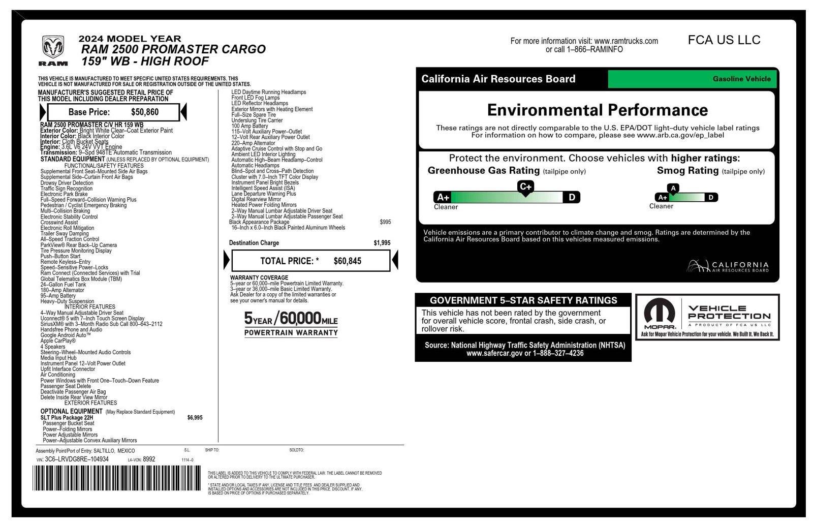 2024 RAM ProMaster Cargo Van SLT+