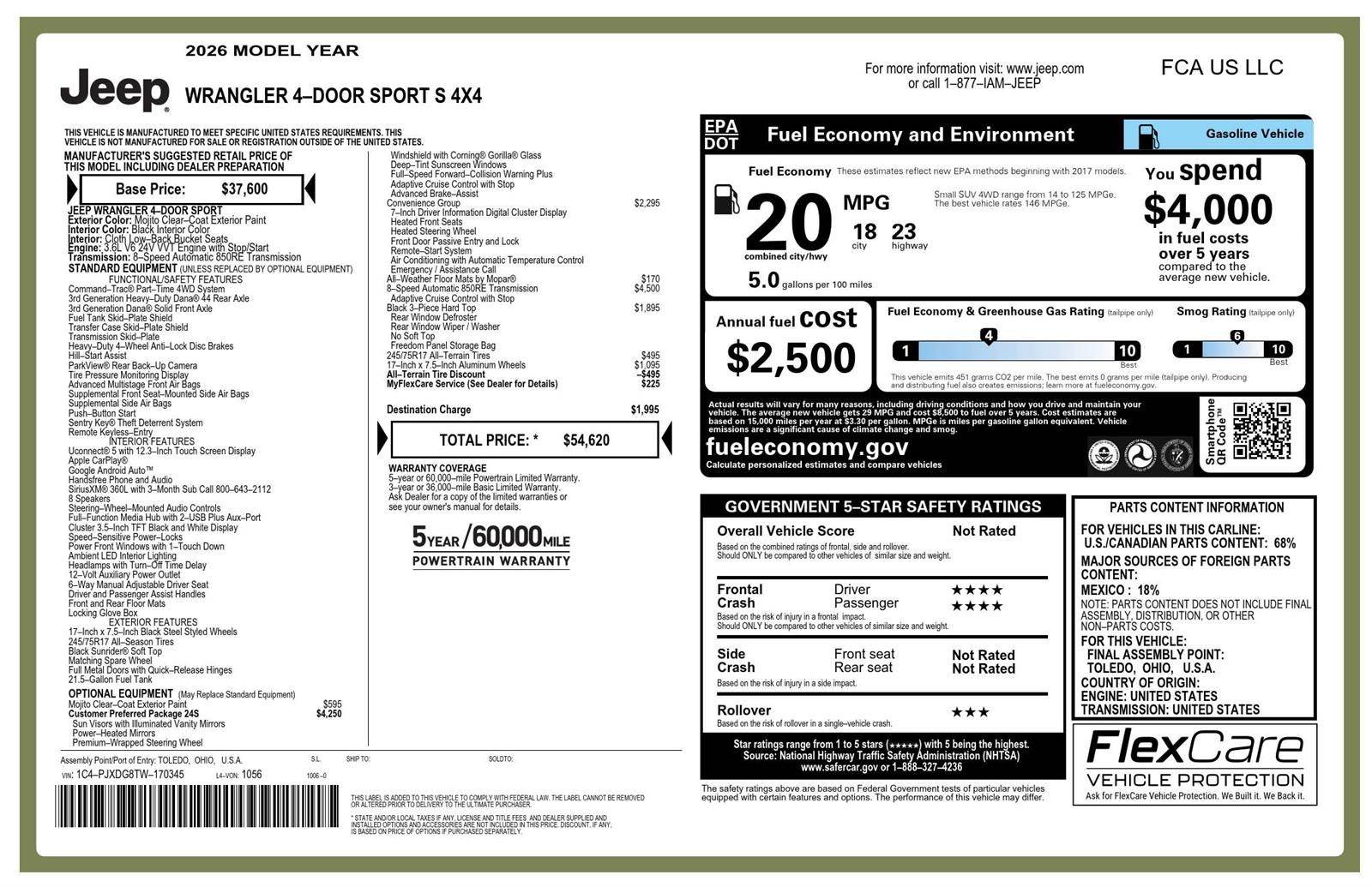 2026 Jeep Wrangler WRANGLER 4-DOOR SPORT S