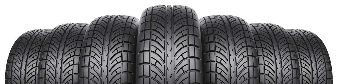 View of tires lined up in a row